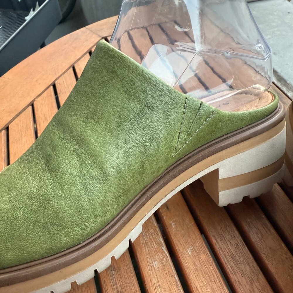 Salvia Olive Green Leather Slide Sandals With Chunky Heel Size 38/7.5 - Picture 4 of 8